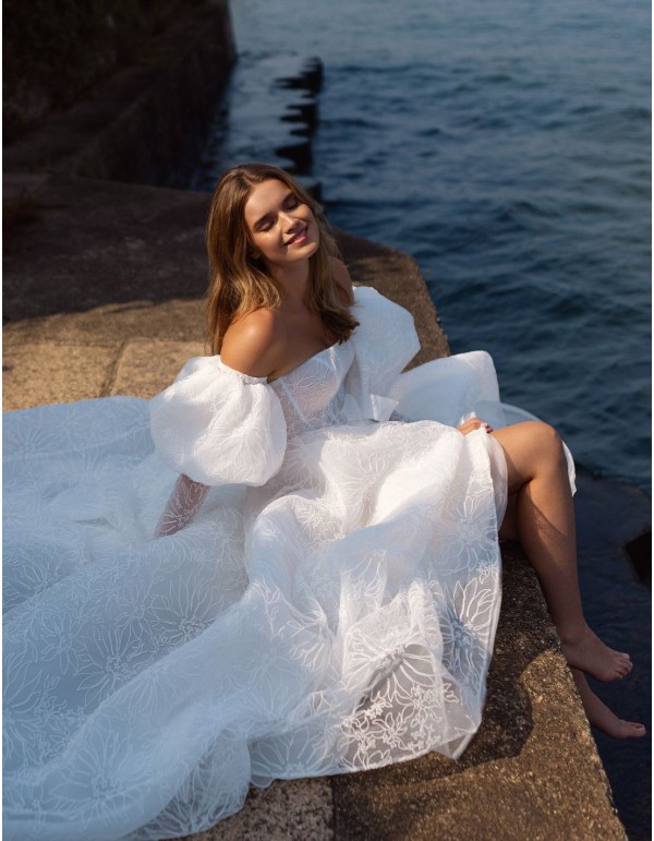 Robe de mariée ivoire avec dentelle, dos ouvert et...