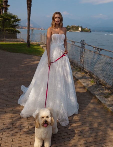 Robe de mariée ivoire avec dentelle, dos ouvert et manches amovibles
