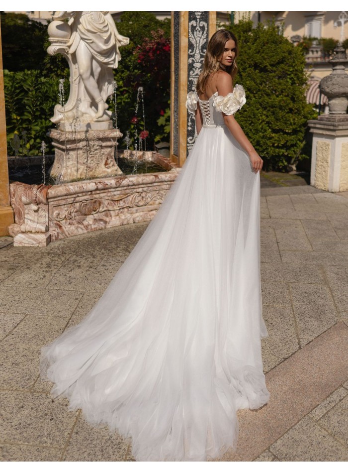Light cream mermaid wedding dress with satin,...