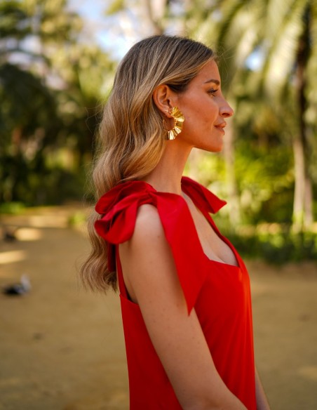 Vestido midi rojo con lazada para graduaciones