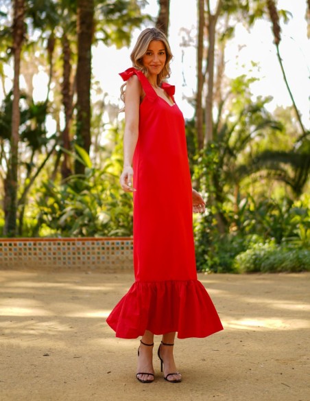 Vestido midi rojo con lazada
