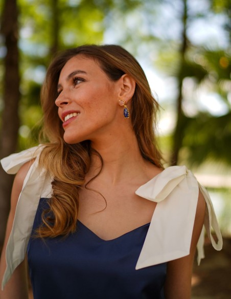 Vestido midi azul marino para bodas de tarde