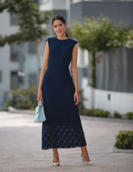 Robe midi bleu marine avec épaulettes