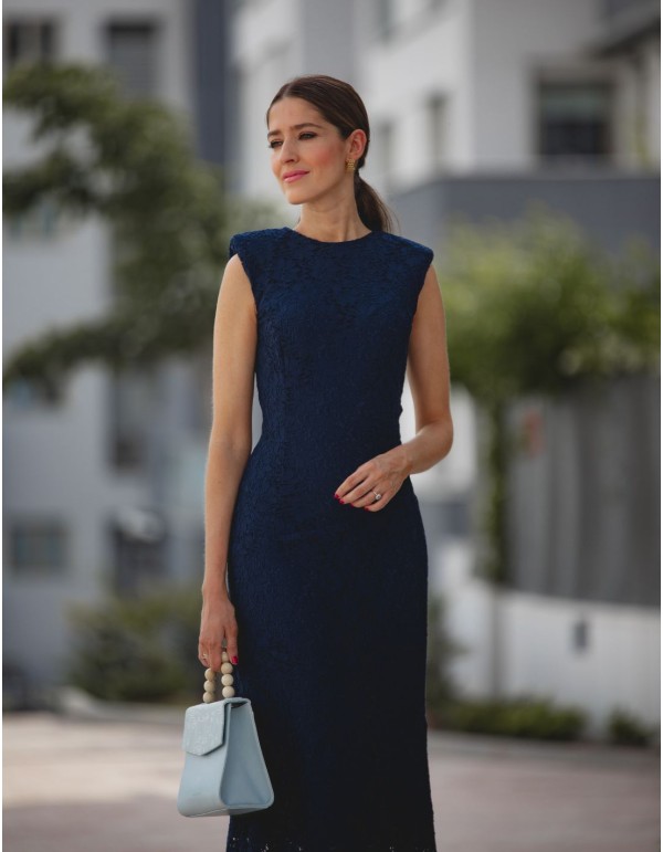 Robe midi bleu marine avec épaulettes 2