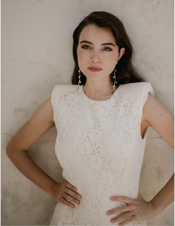 Off-white midi dress with shoulder pads