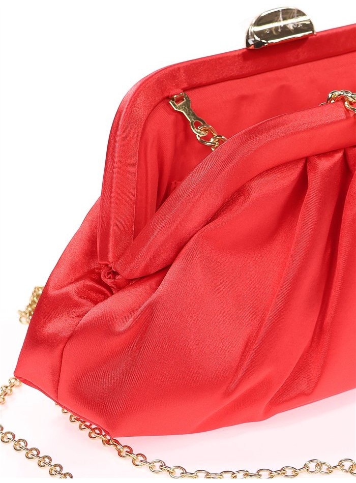 Cartera de mano para invitada en satén en rojo vibrante