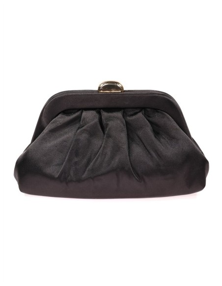 Bolso de fiesta en negro clásico, elegante y versátil, con asa corta y opción de llevarlo al hombro con cadena.