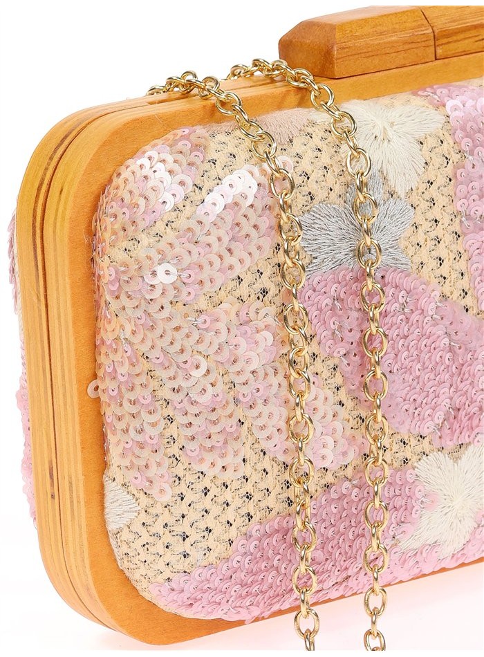 Handbag with hand-stitched floral rhinestones