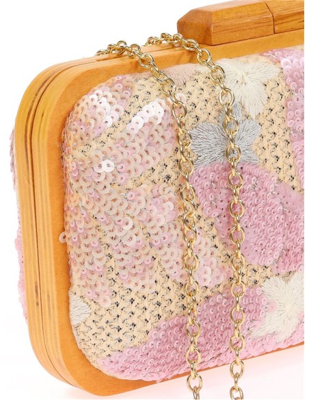 Handbag with hand-stitched floral rhinestones