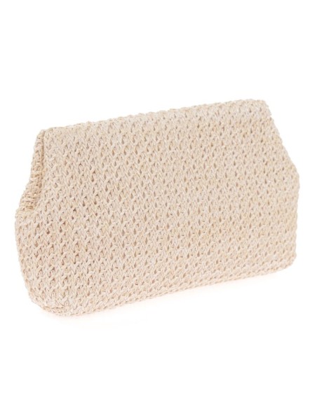 Sac en raphia avec fermoir aimanté et longue chaîne