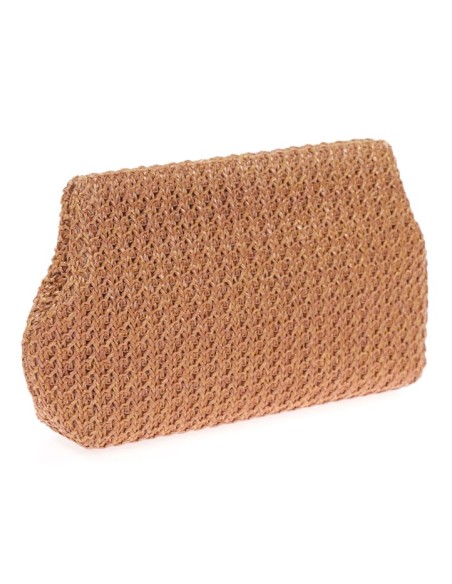 Sac en raphia avec fermoir aimanté et longue chaîne