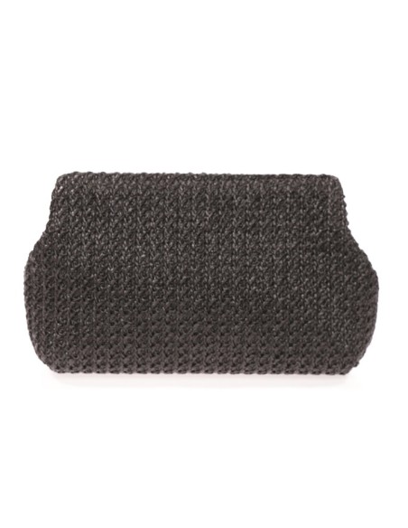 Bolso de rafia con cierre imán y cadena larga negro