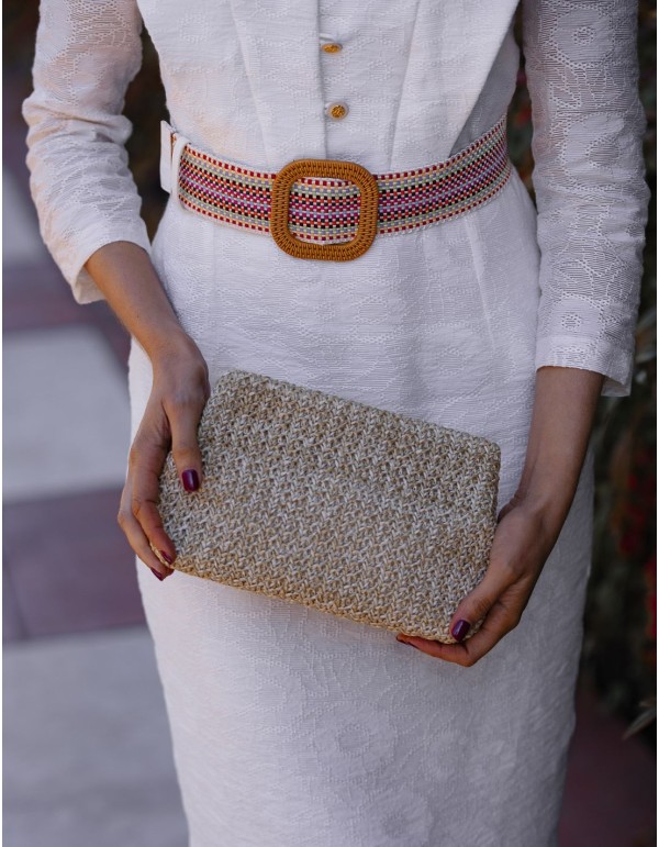 Raffia bag with magnet closure and long chain 2