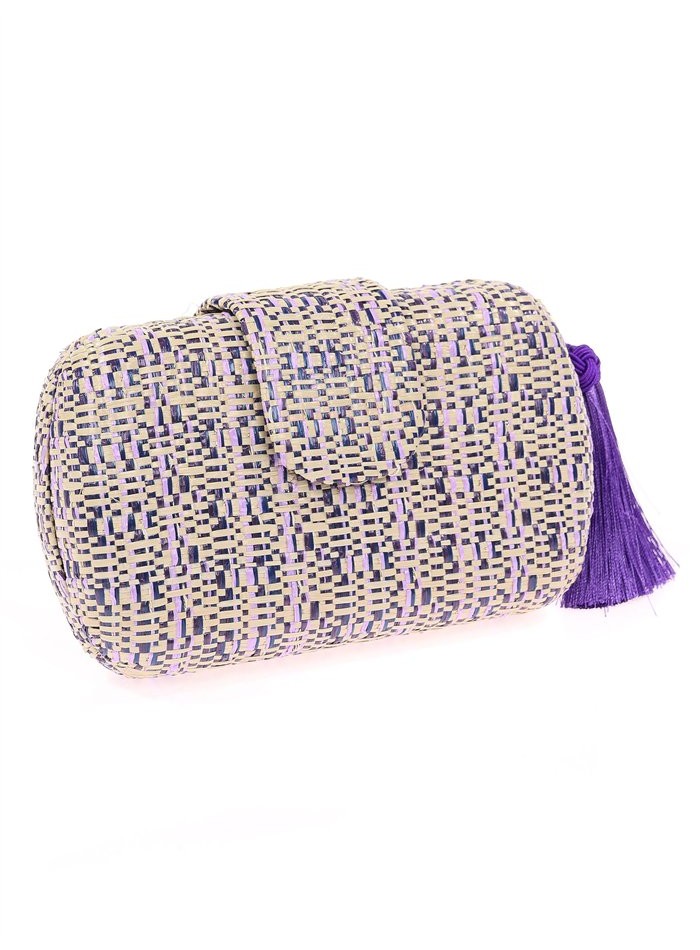 Oval party bag in braided raffia with tassel