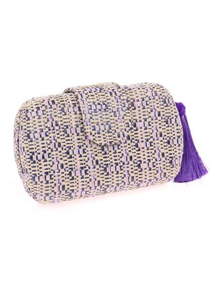 Oval party bag in braided raffia with tassel