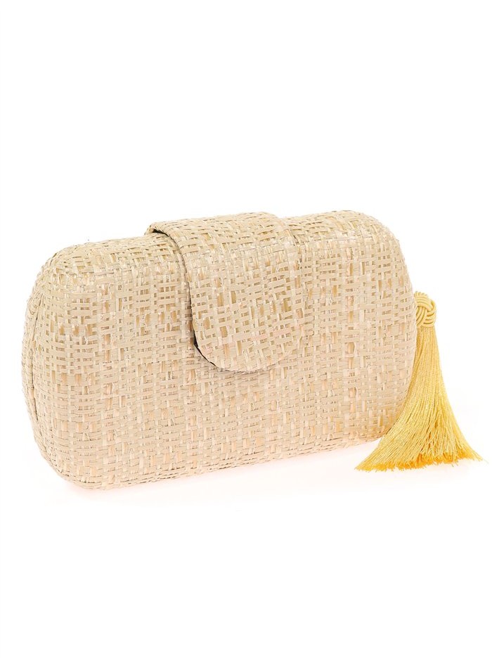 Oval party bag in braided raffia with tassel