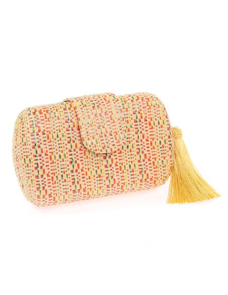 Oval party bag in braided raffia with tassel