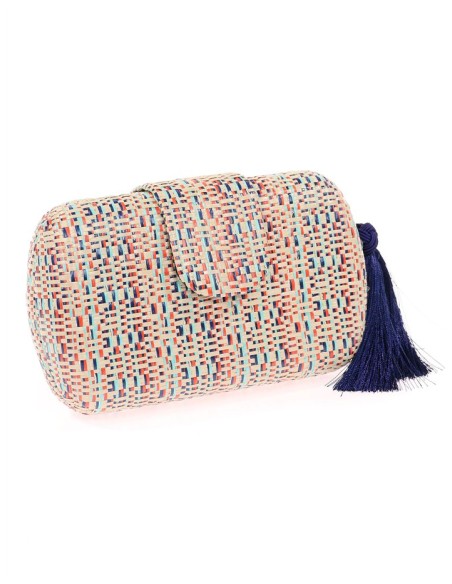 Oval party bag in braided raffia with tassel
