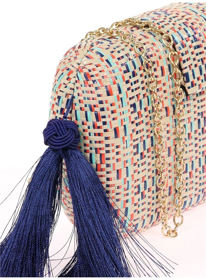 Sac de fête ovale en raphia tressé avec pompon