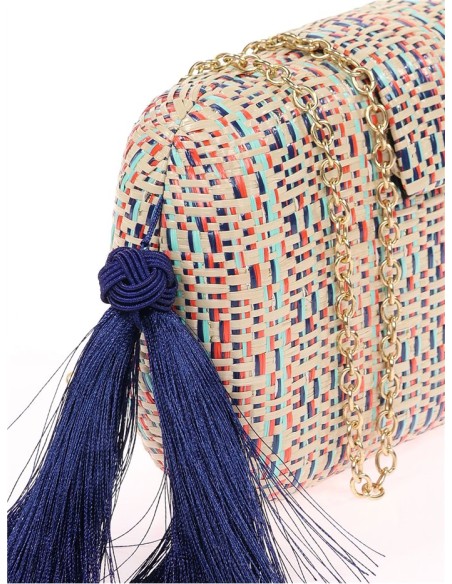 Sac de fête ovale en raphia tressé avec pompon