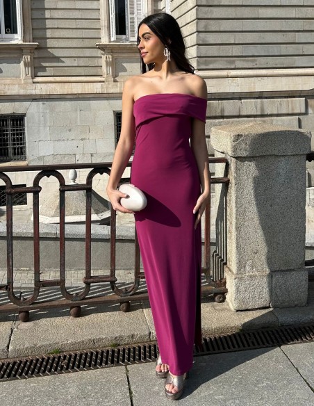 Vestido de fiesta largo para invitada con escote bardot