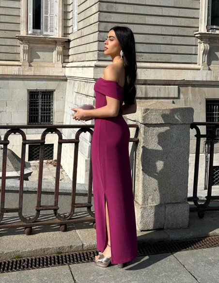 Vestido de fiesta largo para invitada con escote bardot