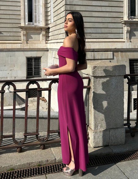 Vestido de fiesta largo para invitada con escote bardot