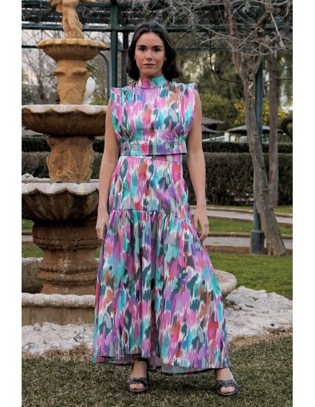 Falda larga de vuelo con estampado multicolor