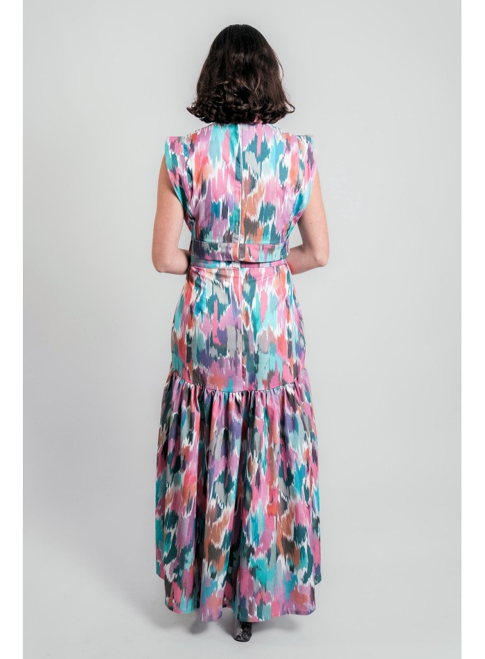 Falda larga de vuelo con estampado multicolor