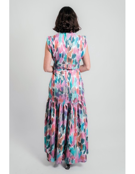 Falda larga de vuelo con estampado multicolor