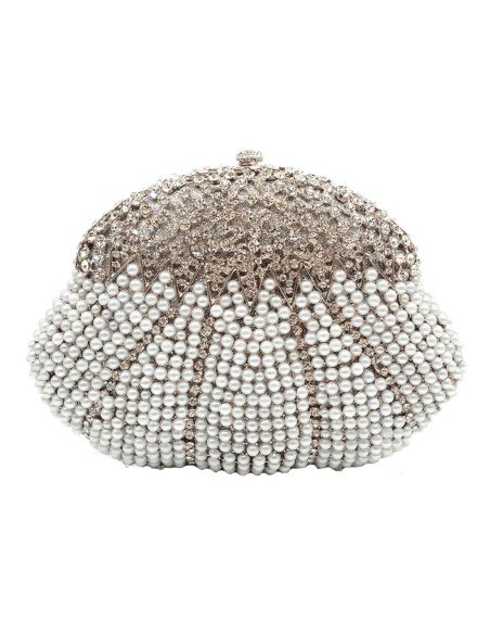 Clutch de fiesta con forma concha y cristales de Swarovski plata Lauren Lynn London Accessories - 1