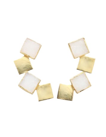 Pendientes largos dorados con piedras drusas blancas de Acus Complementos