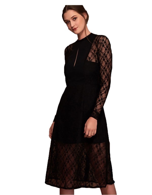 vestido midi con encaje negro para invitadas a eventos de mañana