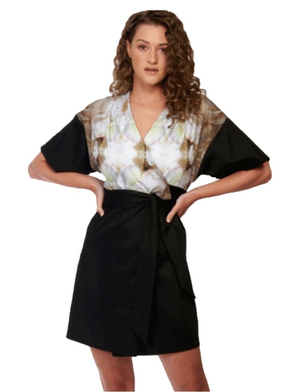 Beige and black cocktail dress with loose sleeves Cocoove - 1