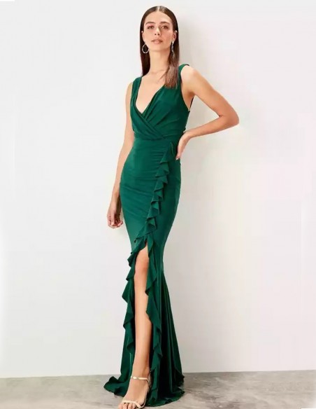 Vestido de fiesta largo con abertura con volante Lauren Lynn London - 3