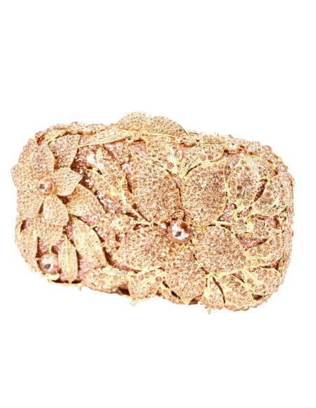 Bolso de mano joya con flores de metal y Swarovski rectangular