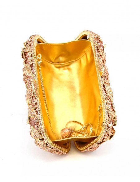 Rectangular Jeweled clutch bag with flowers made with metal and cristals