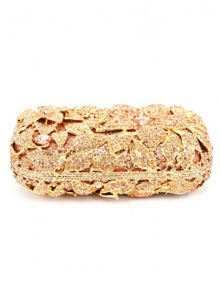 Rectangular Jeweled handbag with flowers made with metal and crystals