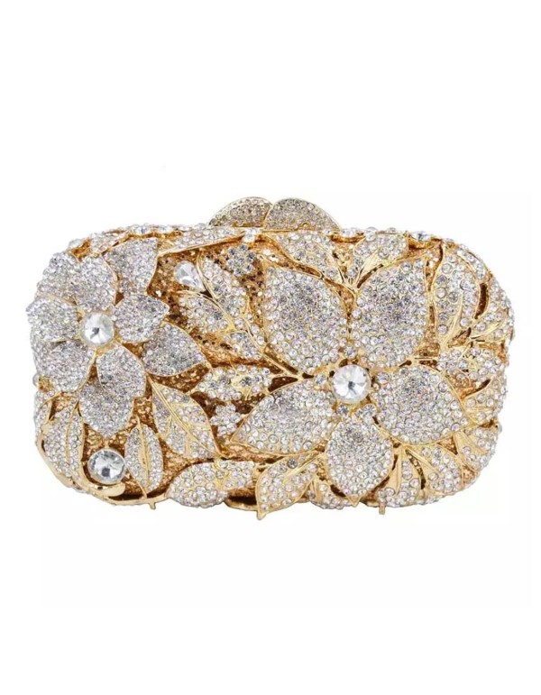 Rectangular Jeweled handbag with flowers made with metal and crystals Lauren Lynn London Accessories - 1 2