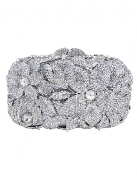 Rectangular Jeweled handbag with flowers made with metal and crystals wedding guest