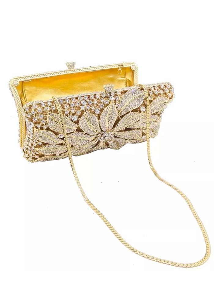 Jewelry handbag with central metal and glass flower - rectangular Lauren Lynn London Accessories - 2