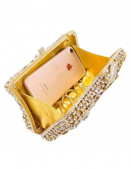 Jewelry handbag with central metal and glass flower - rectangular Lauren Lynn London Accessories - 3