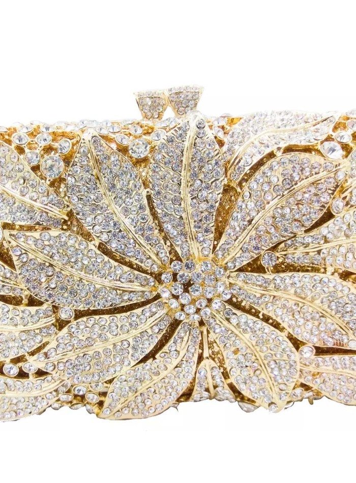 Bolso de mano joya con flor central de metal y cristal - rectangular Lauren Lynn London Accessories - 4