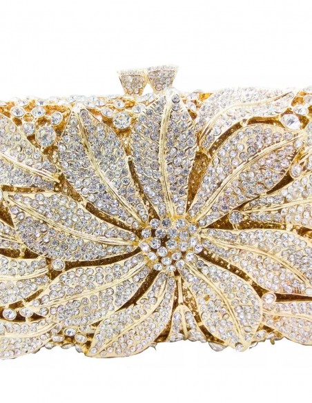 Bolso de mano joya con flor central de metal y cristal - rectangular Lauren Lynn London Accessories - 4