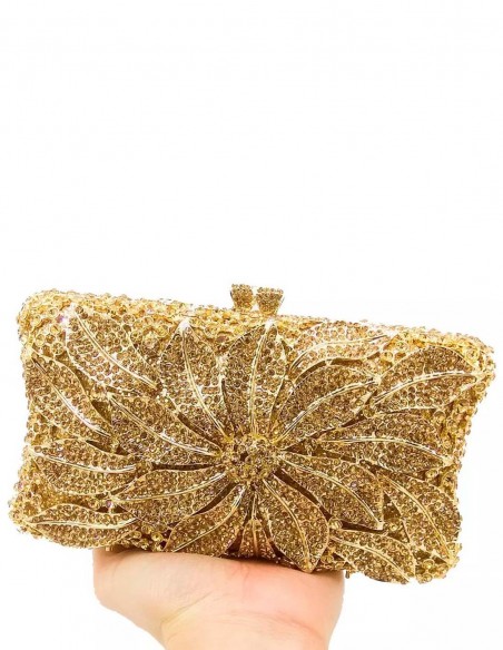 Bolso de mano joya con flor central de metal y cristal - rectangular Lauren Lynn London Accessories - 6