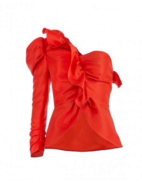 Orange Asymmetric top with ruffles