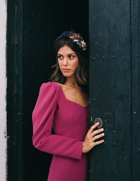 Navy blue headband with floral decoration on the side Cala by Lilian - 4