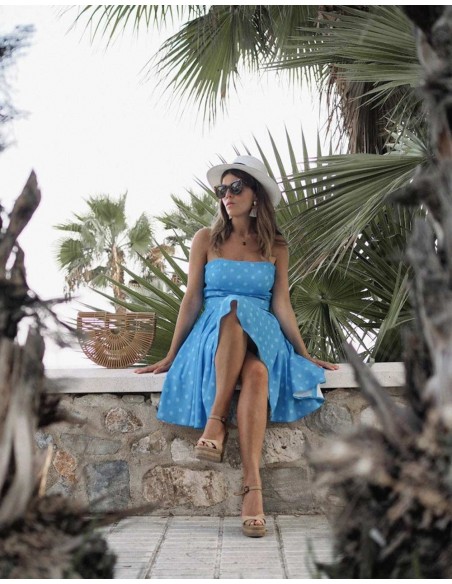 Vestido de fiesta de lunares palabra de honor con falda de vuelo Ester mi armario en ruinas