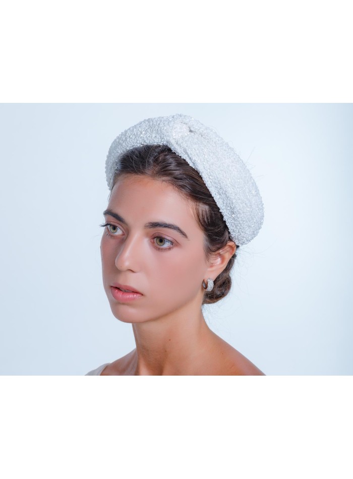 White bridal headdress with rhinestones for events