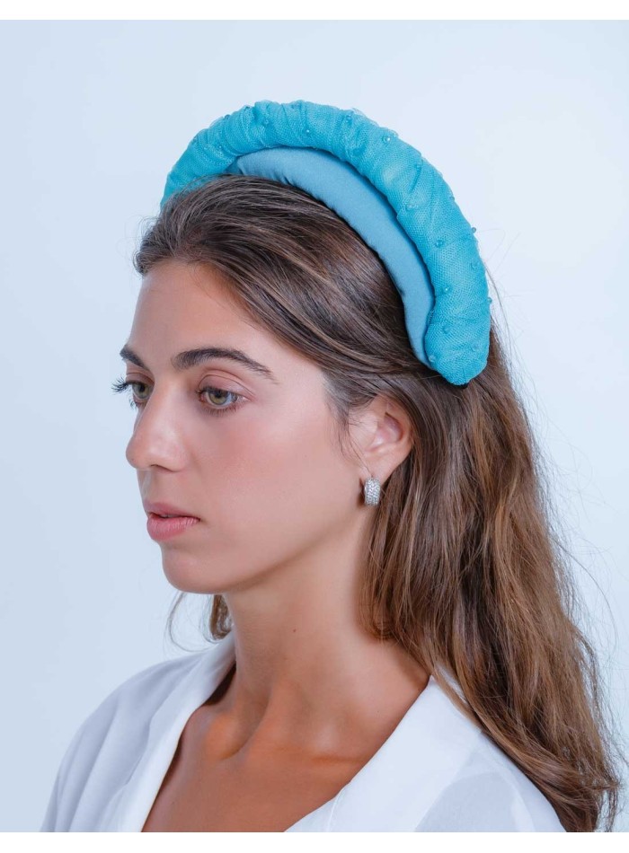 Blue tulle and rhinestone headband by Margarita Sangiovanni